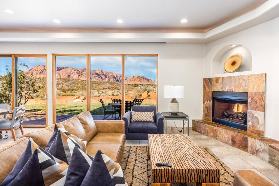 Spacious casita room at The Inn at Entrada with private patio and views of the red rock landscape in St. George, Utah