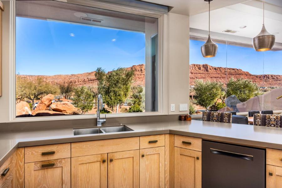 Modern casita kitchen with full appliances and open layout at a private villa in St. George, Utah.